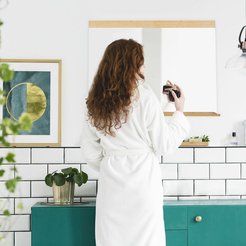 Relaxdays Wall Mirror with Shelf, Bamboo Frame, HxW 68.5 x 90 cm, Bathroom & Toilet, Hallway & Bedroom, Hanging, Natural - Image 3