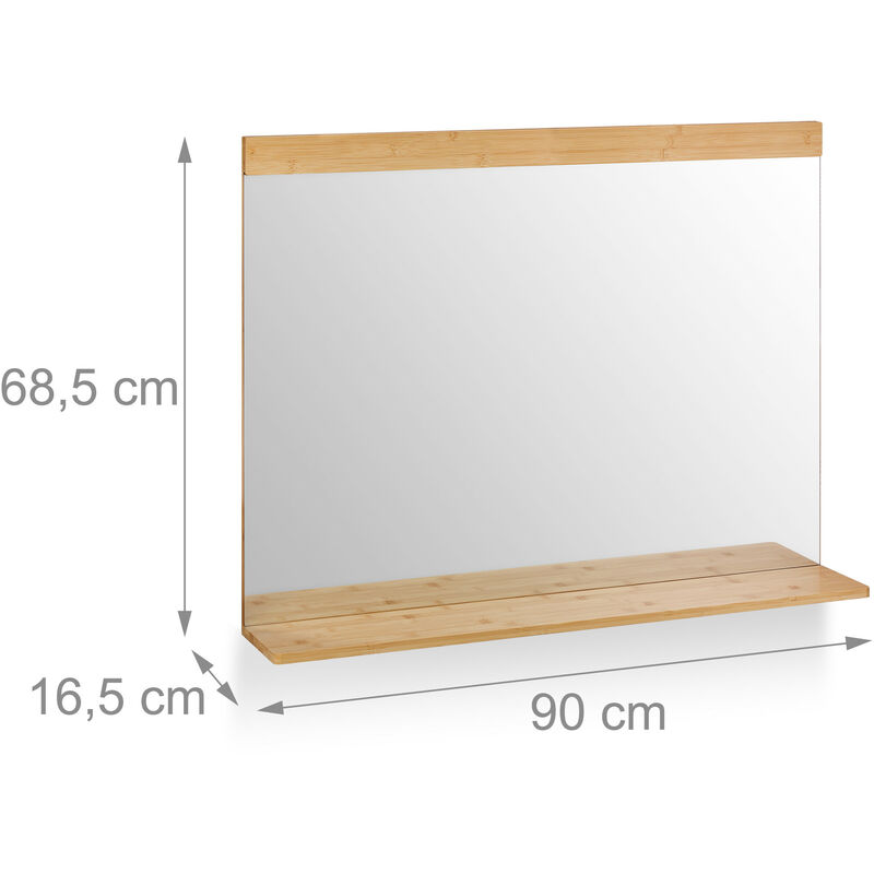 Relaxdays Wall Mirror with Shelf, Bamboo Frame, HxW 68.5 x 90 cm, Bathroom & Toilet, Hallway & Bedroom, Hanging, Natural - Image 4