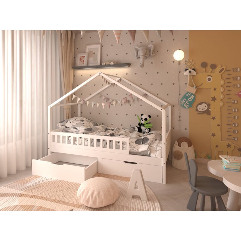 FURNITURE HMD White Single Solid Pine Bed Frame with 2 Big Drawers,Mattress(WITHOUT):90x190cm - Image 2