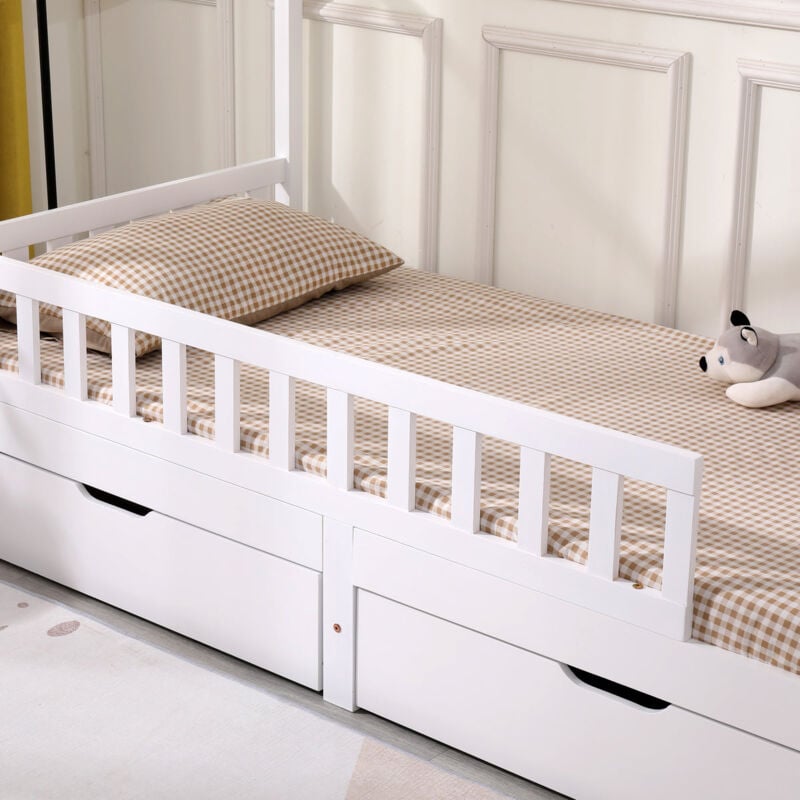 FURNITURE HMD White Single Solid Pine Bed Frame with 2 Big Drawers,Mattress(WITHOUT):90x190cm - Image 3