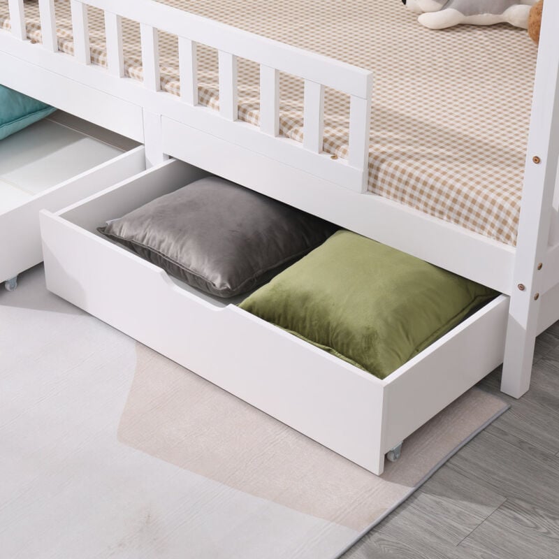 FURNITURE HMD White Single Solid Pine Bed Frame with 2 Big Drawers,Mattress(WITHOUT):90x190cm - Image 4
