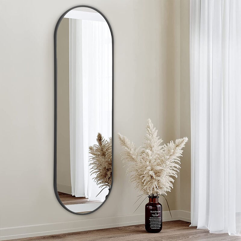 Black 160cm Oval Full Length Wall Mounted Mirror - Image 2
