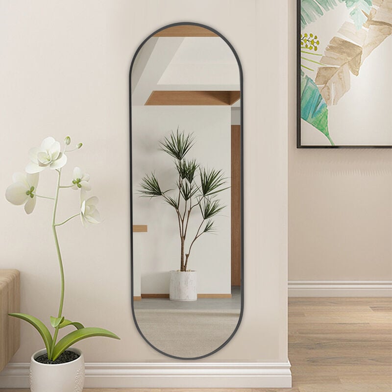 Black 160cm Oval Full Length Wall Mounted Mirror - Image 3