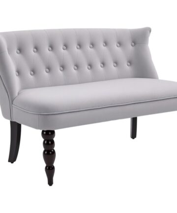 HOMCOM Velvet-Feel French Two-Seat Lounger Couch with Wood Frame, Grey