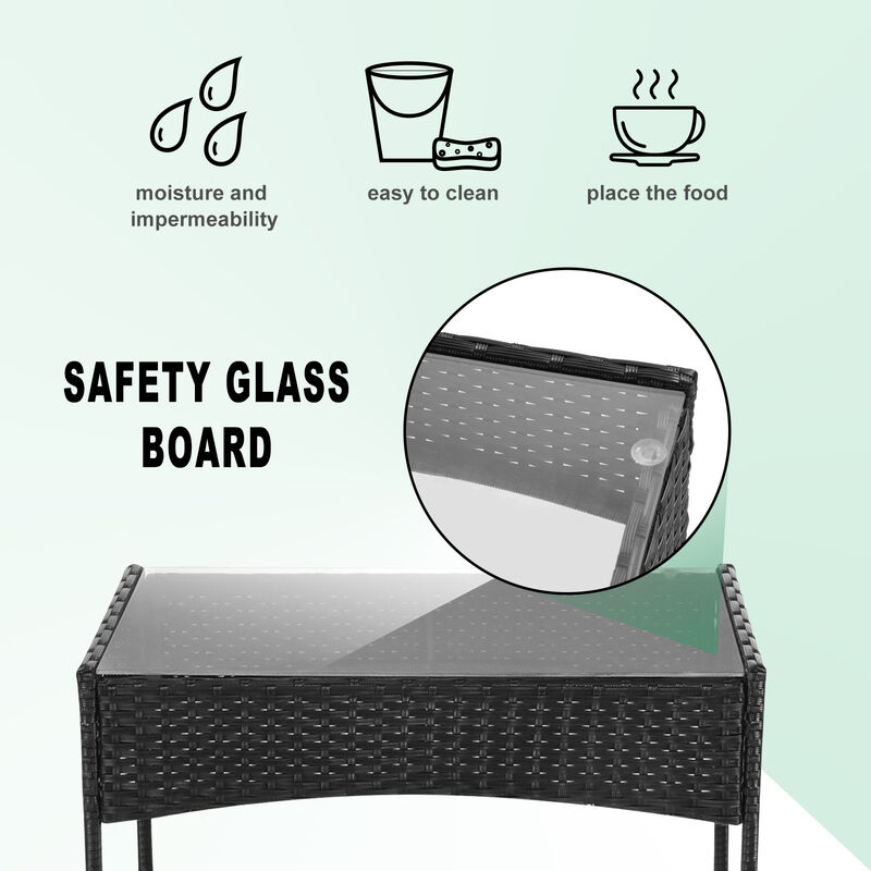 4 PCS Garden Furniture set - Bigzzia Rattan Outdoor Table Chair Sofa sets With Tempered Glass Table - Black - Image 3