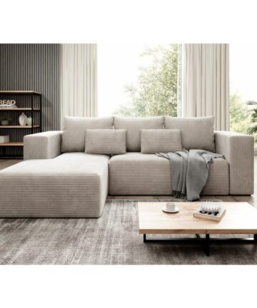 Stripes Jumbo Cord Left Hand Facing Corner Sofa Bed - Cream