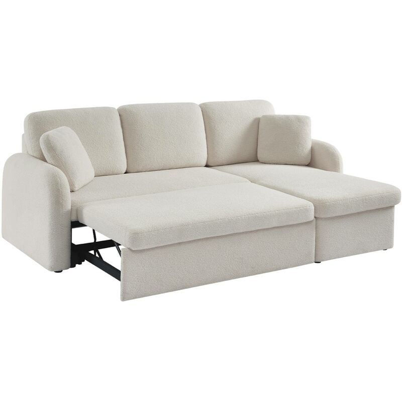 3-seater reversible corner sofa bed in boucle fabric, Milano boucle, White, 220x83x85 cm - Image 3