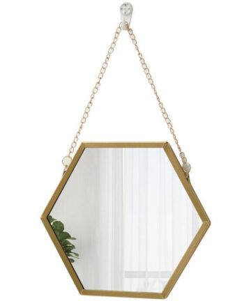Nordic Wrought Iron Hexagonal Wall Mirror Bathroom Bathroom Dormitory Wall Mirror Wash Basin Wall-Mounted Makeup Mirror (30 26cm)