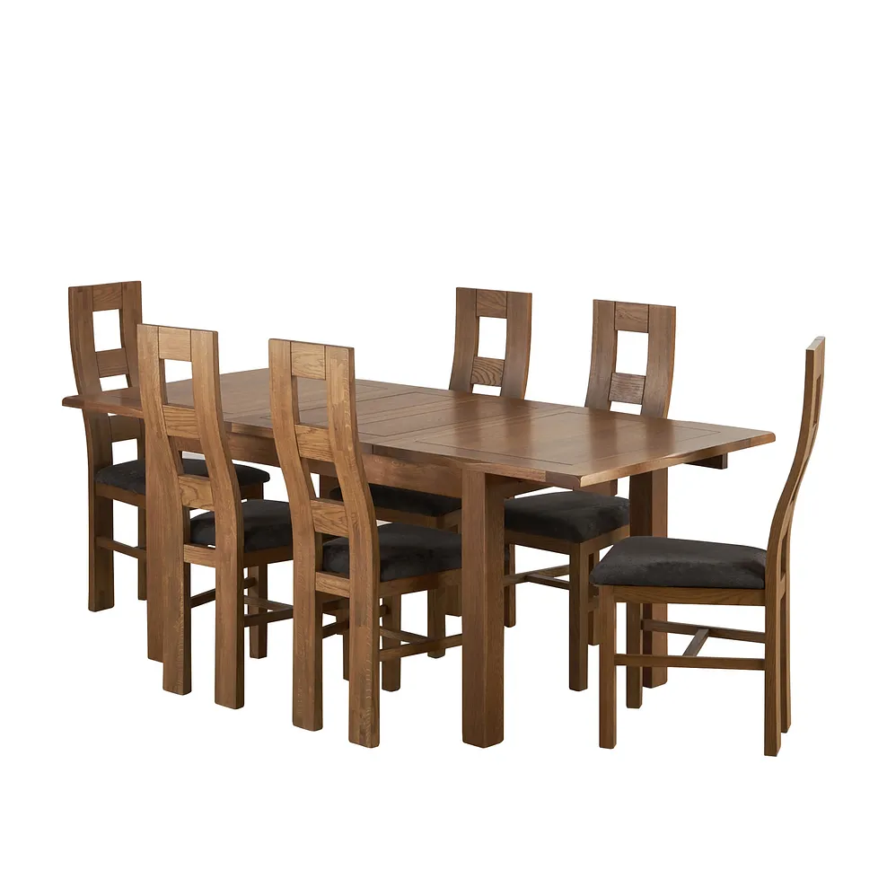 RUSHMERE 4ft 7" Extending Dining Table with 6 Chairs Rustic Solid Oak