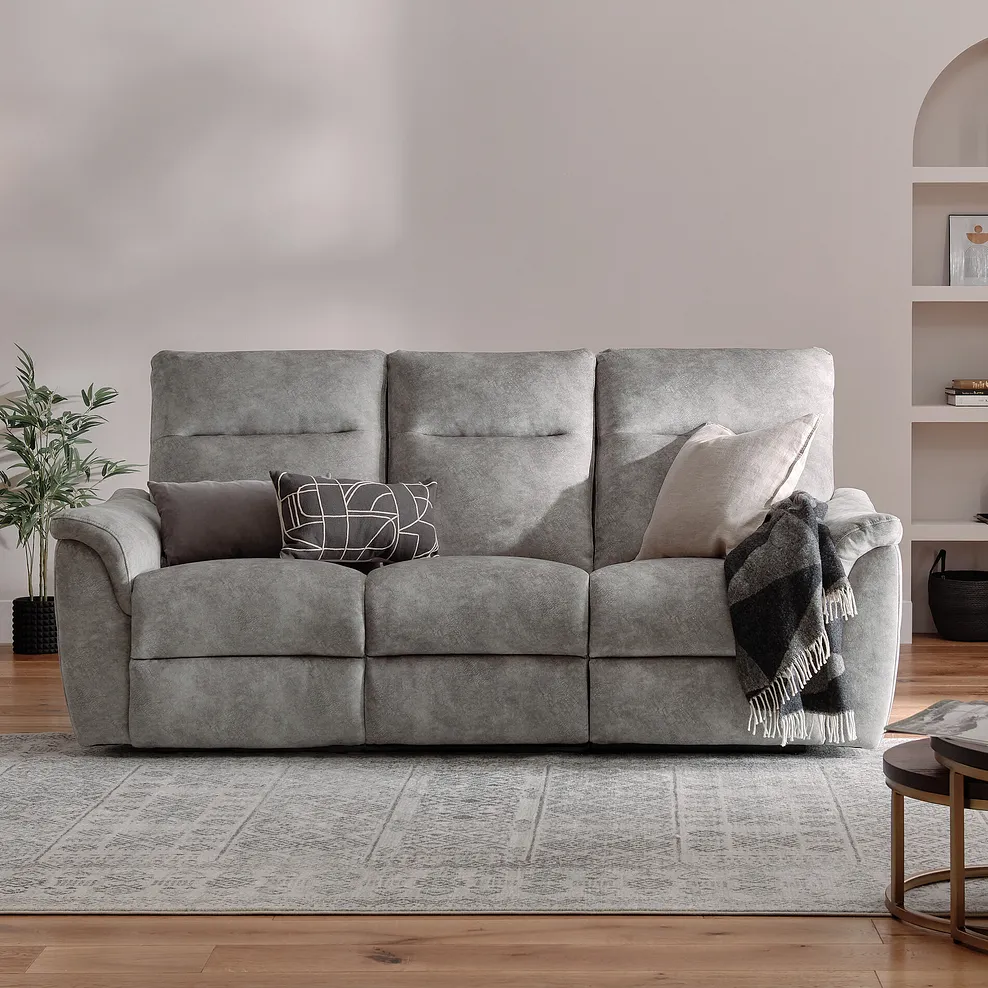 ALDO 3 Seater Electric Recliner Sofa Marble Silver Fabric