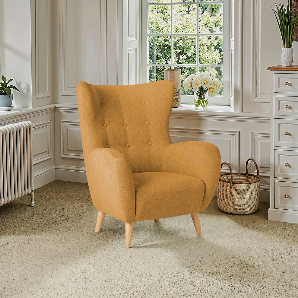 ALEXANDER Accent Chair Linen Mustard Fabric