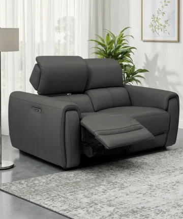 ARABELLA 2 Seater Electric Recliner Sofa with Power Headrests Elephant Grey Leather
