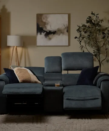 ARABELLA 2 Seater Recliner Sofa, Smart Screen & Speakers Dexter Shadow Fabric