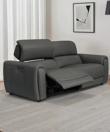 ARABELLA 3 Seater Electric Recliner Sofa with Power Headrests Elephant Grey Leather