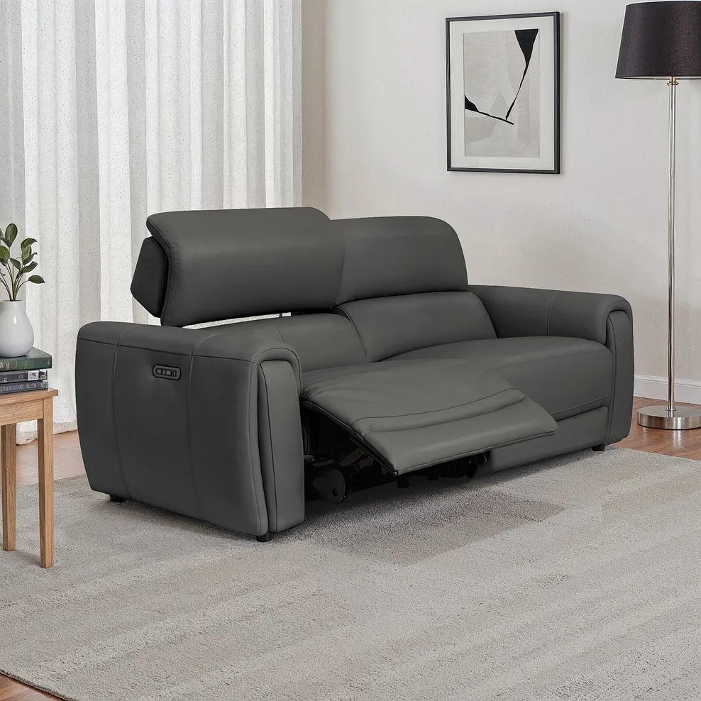 ARABELLA 3 Seater Electric Recliner Sofa with Power Headrests Elephant Grey Leather