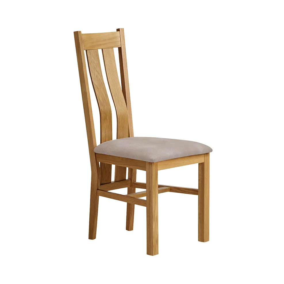 ARCHED Dappled Beige Fabric Dining Chair Natural Solid Oak - Image 2