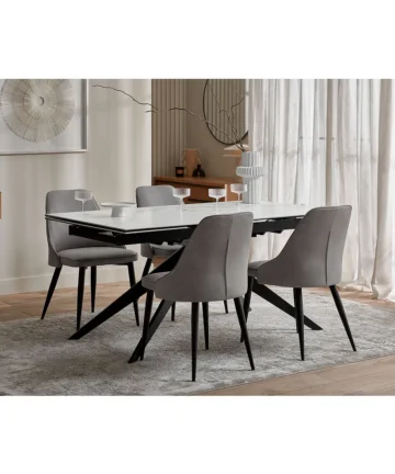ARIA Dark Grey Suede-Look Dining Chair Black Metal