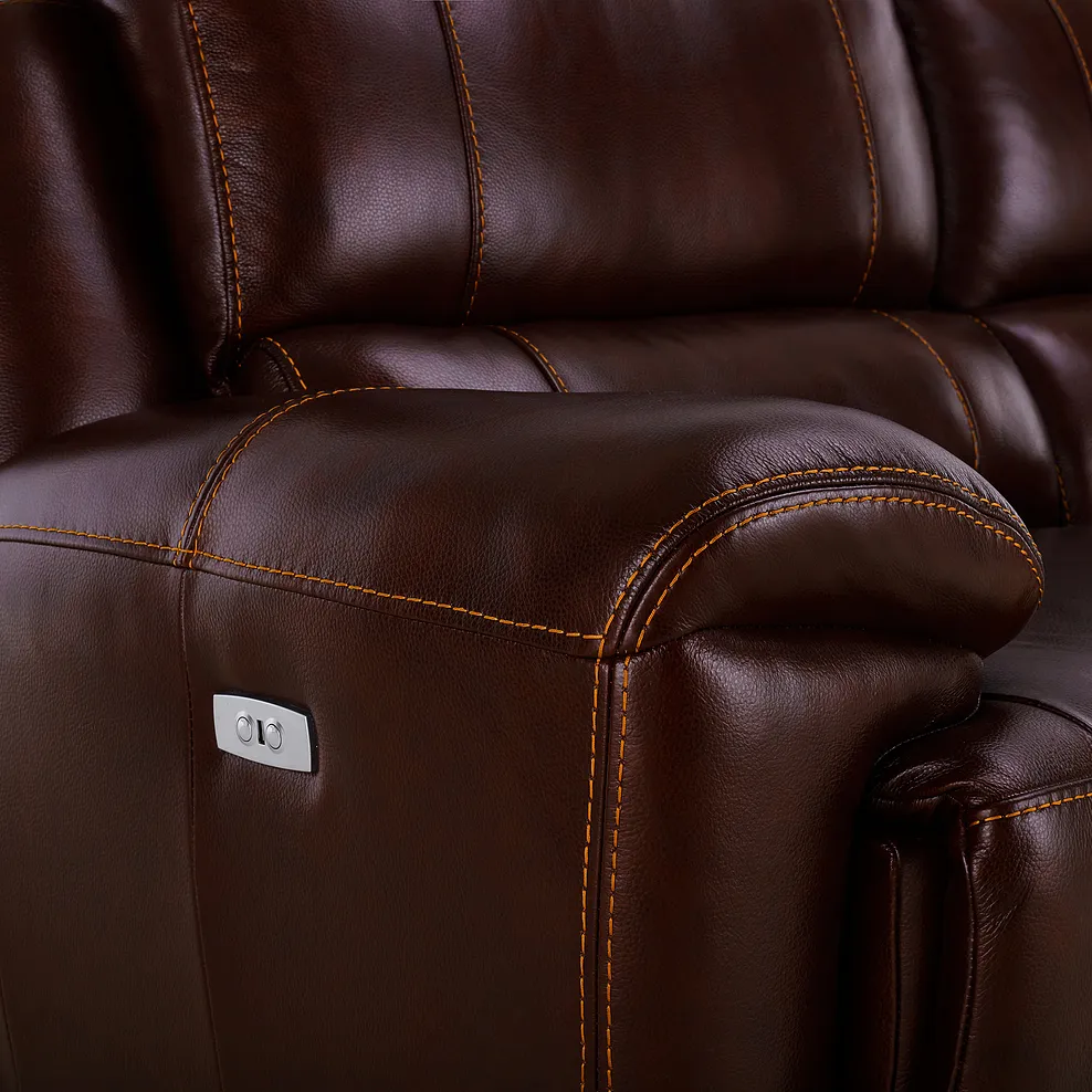 AUSTIN 3 Seater Electric Recliner Sofa with Power Headrest Two Tone Brown Leather - Image 16