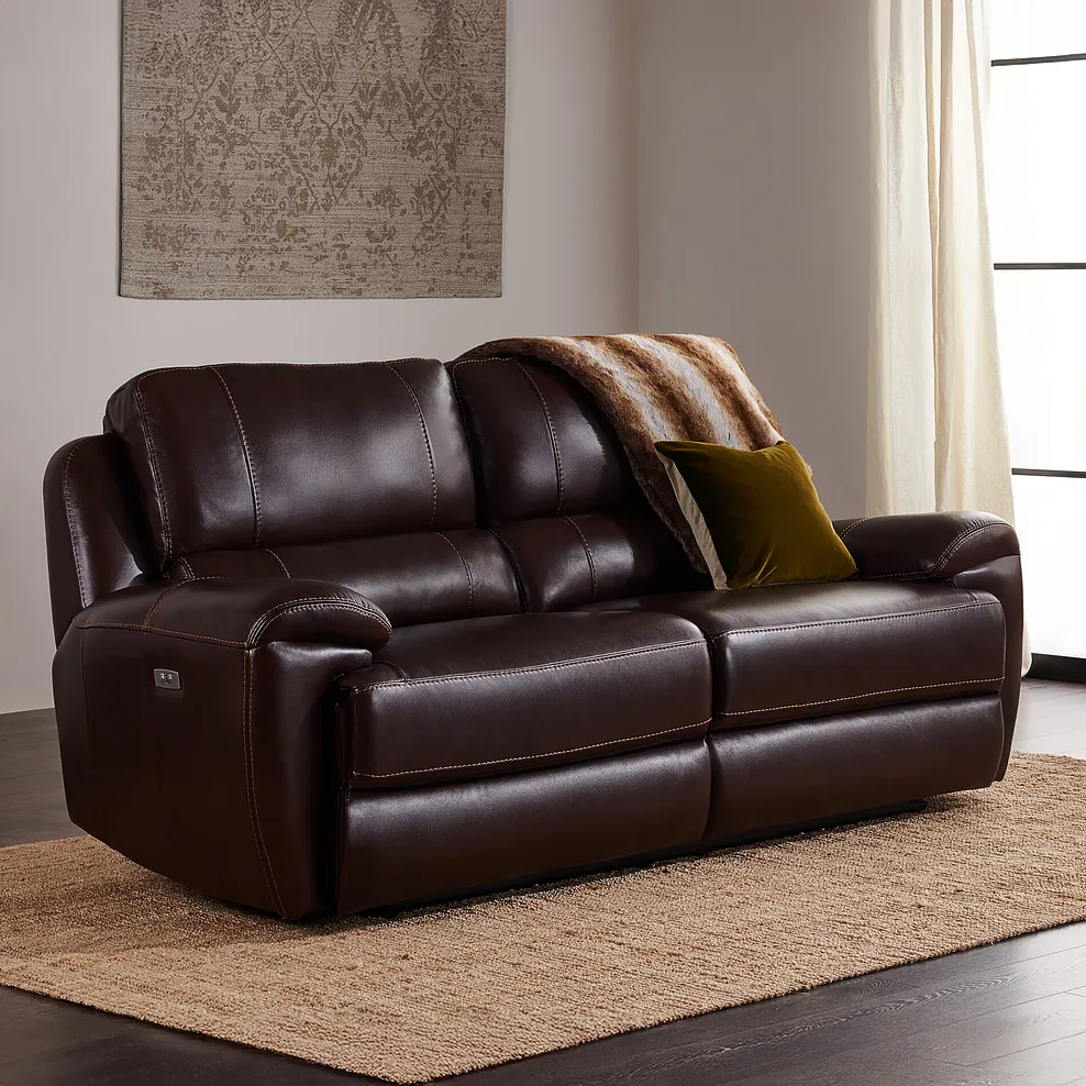 AUSTIN 3 Seater Electric Recliner Sofa with Power Headrest Two Tone Brown Leather - Image 3