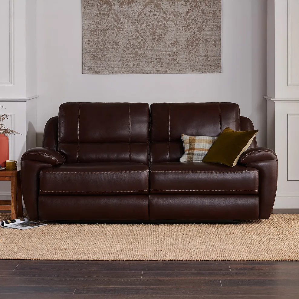 AUSTIN 3 Seater Electric Recliner Sofa with Power Headrest Two Tone Brown Leather - Image 4