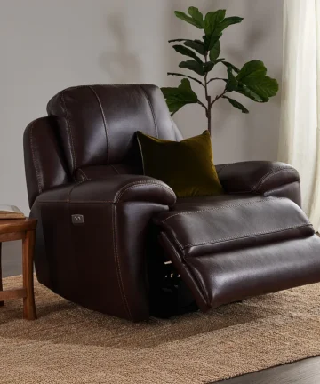 AUSTIN Electric Recliner Armchair with Power Headrest Two Tone Brown Leather