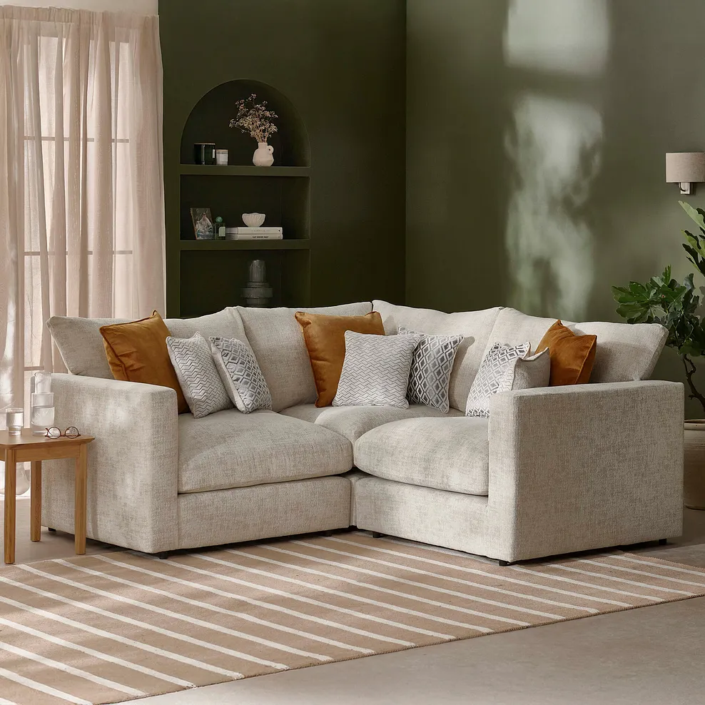 MALVERN Modular 3 Seat Corner Sofa Beige Fabric