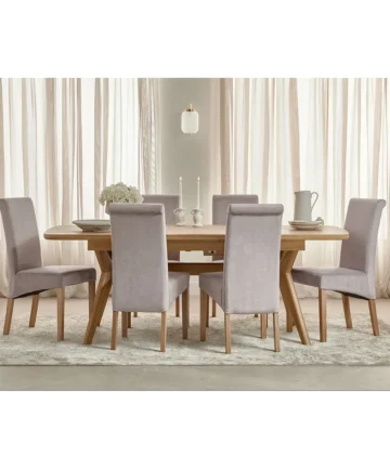 BENTLEY Extending Dining Table with 6 Chairs Natural Solid Oak
