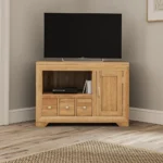 BEVEL Corner TV Unit Natural Solid Oak