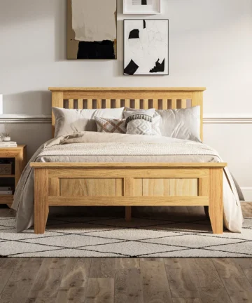 BEVEL Double Bed Natural Solid Oak