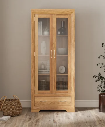 BEVEL Glazed Display Cabinet Natural Solid Oak