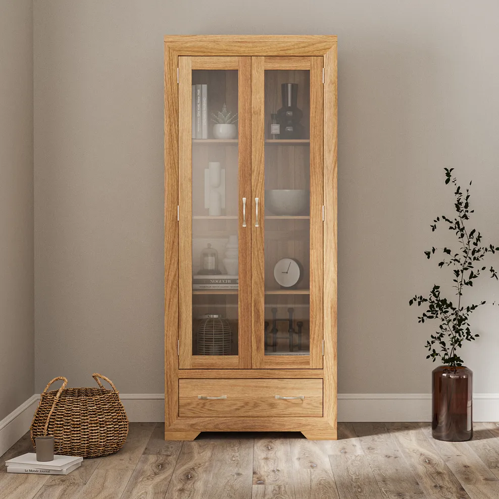 BEVEL Glazed Display Cabinet Natural Solid Oak