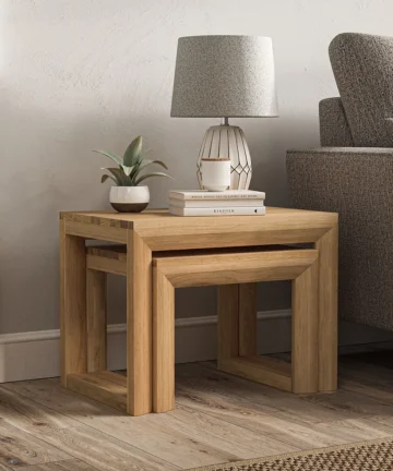 BEVEL Nest of Tables Natural Solid Oak