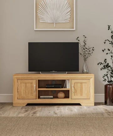 BEVEL Large TV Unit Natural Solid Oak