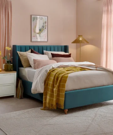 BLOOMSBURY Double Ottoman Bed Sunningdale Kingfisher Fabric