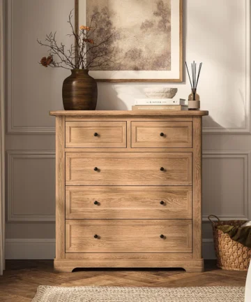 BRENNAN 5 Drawer Chest Natural Solid Oak
