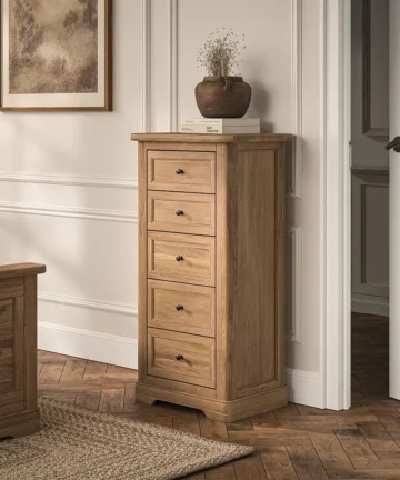 BRENNAN 5 Drawer Tallboy Natural Solid Oak