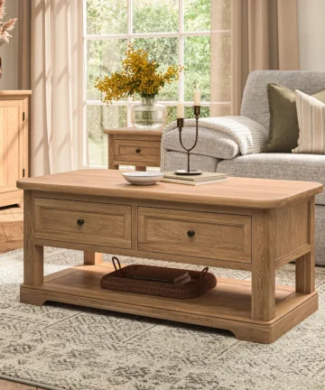 BRENNAN 2 Drawer Coffee Table Natural Solid Oak