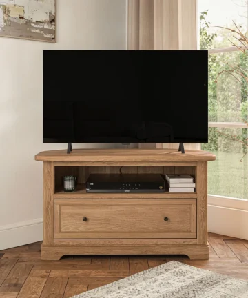 BRENNAN Corner TV Unit Natural Solid Oak