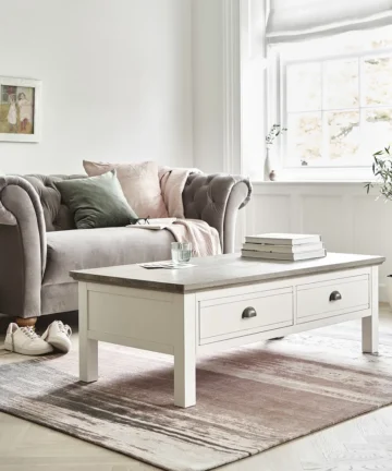 BROMPTON 2 Drawer Coffee Table Painted Acacia & Ash Top