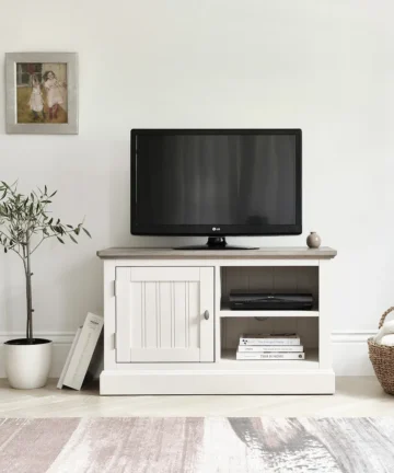 BROMPTON Small TV Unit Painted Acacia & Ash Top