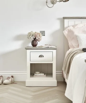 BROMPTON 1 Drawer Bedside Table Painted Acacia & Ash Top