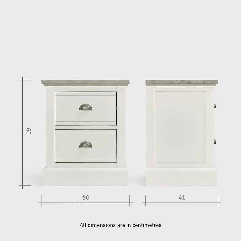 BROMPTON 2 Drawer Bedside Table Painted Acacia & Ash Top - Image 9
