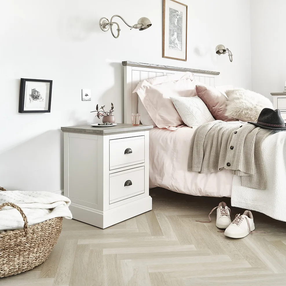 BROMPTON 2 Drawer Bedside Table Painted Acacia & Ash Top - Image 3