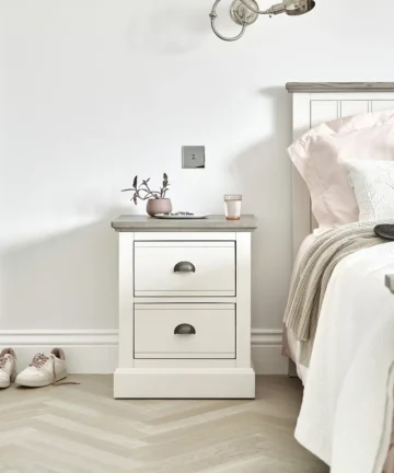 BROMPTON 2 Drawer Bedside Table Painted Acacia & Ash Top