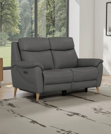BRUNEL 2 Seater Recliner Sofa Elephant Grey Leather
