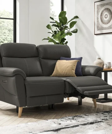 BRUNEL 2 Seater Recliner Sofa with Power Headrest & Lumbar Support Storm Leather