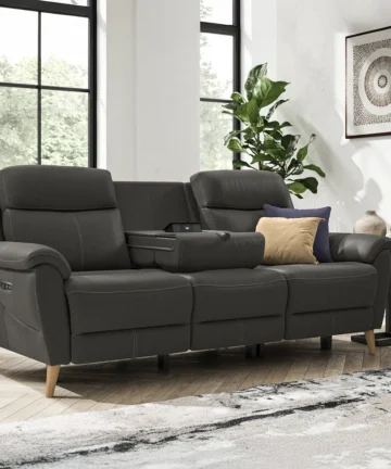BRUNEL 3 Seater Recliner Sofa with Multifunctional Middle Seat Storm Leather