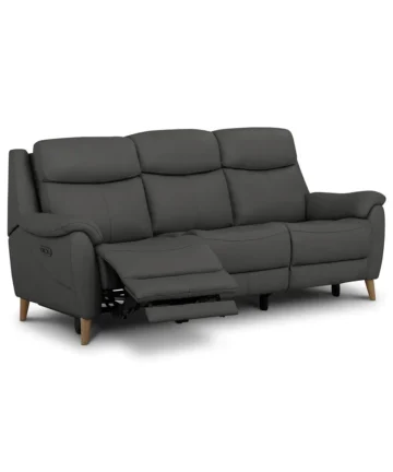 BRUNEL 3 Seater Recliner Sofa with Power Headrest & Lumbar Support Elephant Grey Leather