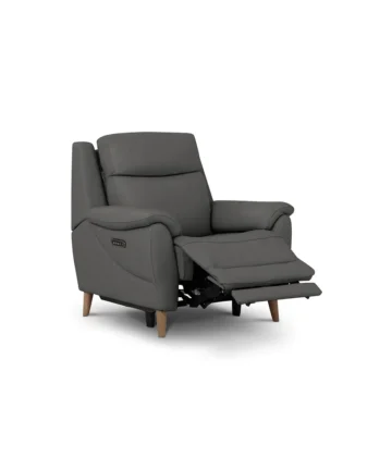 BRUNEL Recliner Armchair with Power Headrest and Lumbar Support Elephant Grey Leather