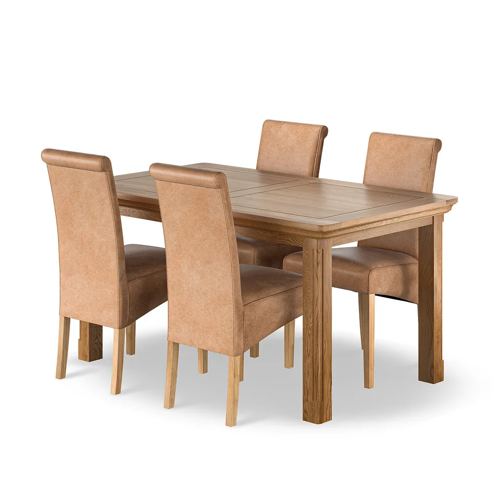 CANTERBURY 5ft Extending Dining Table with 4 Chairs Natural Solid Oak - Image 2